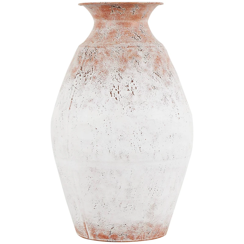 18" Copper Metal Distressed Textured Vase with Terra Cotta Accents