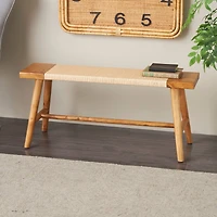 40" Brown Wood Handmade Traditional Home Bench with Rope Wrapped Seat
