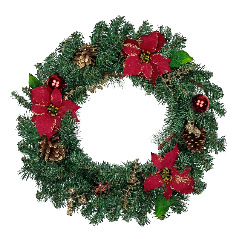24" Poinsettias & Pinecones Artificial Wreath