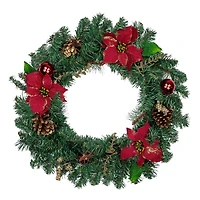 24" Poinsettias & Pinecones Artificial Wreath