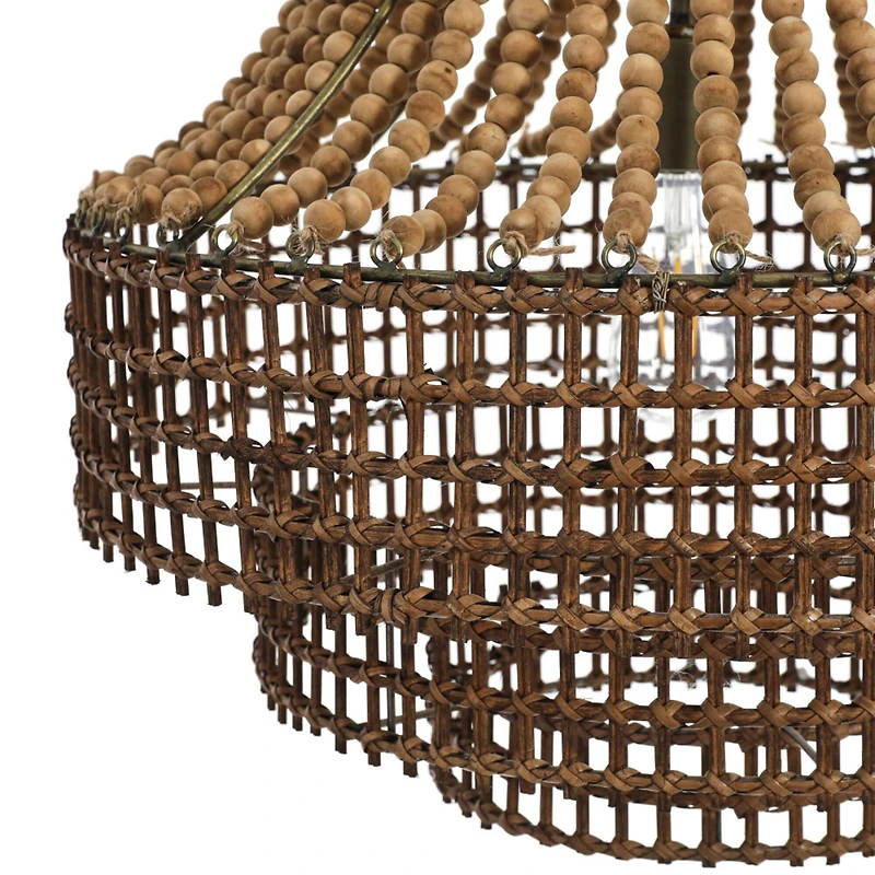 Hello Honey® 23.5" Metal, Rattan and Wood Bead Chandelier