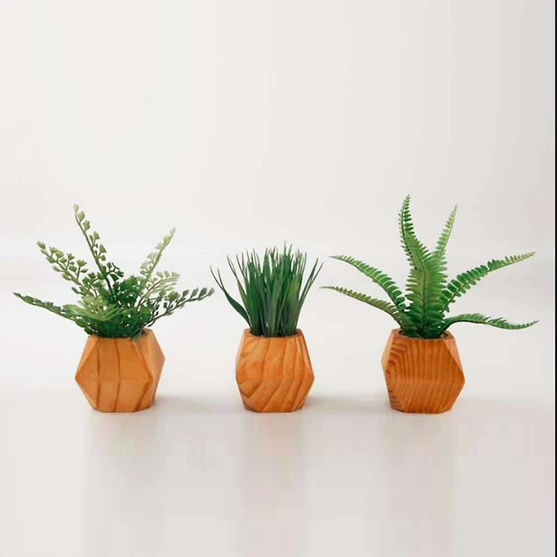 TF Publishing 7" Ferns and Grass in Mid-Century Geometric Pots, 3ct.
