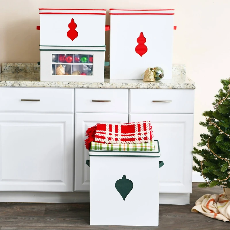 Household Essentials Red & White Ornament Storage Box