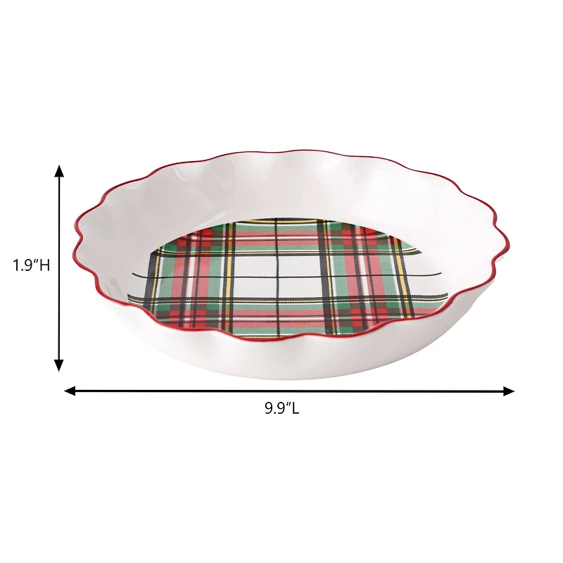10" Green & Red Plaid Ceramic Pie Dish by Ashland®