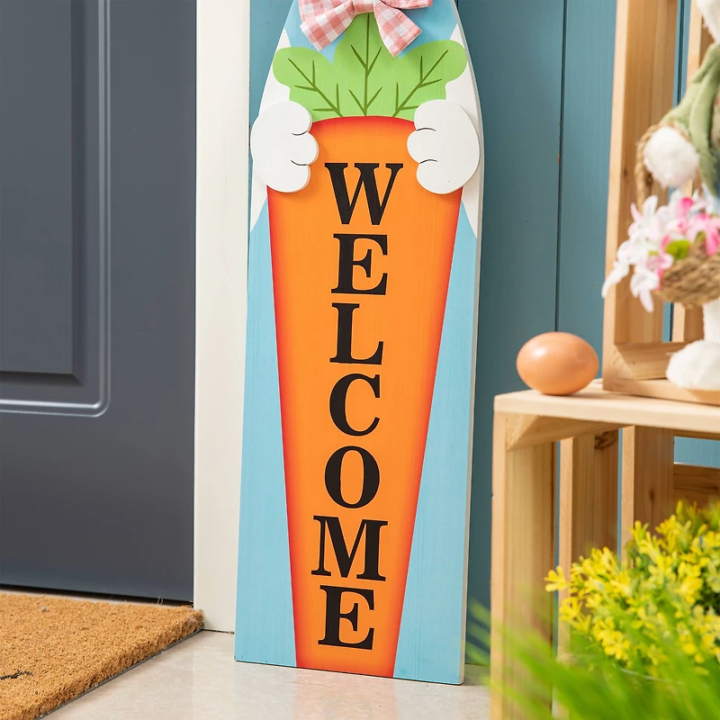 Glitzhome® 42" Easter Wooden Bunny Welcome Porch Sign