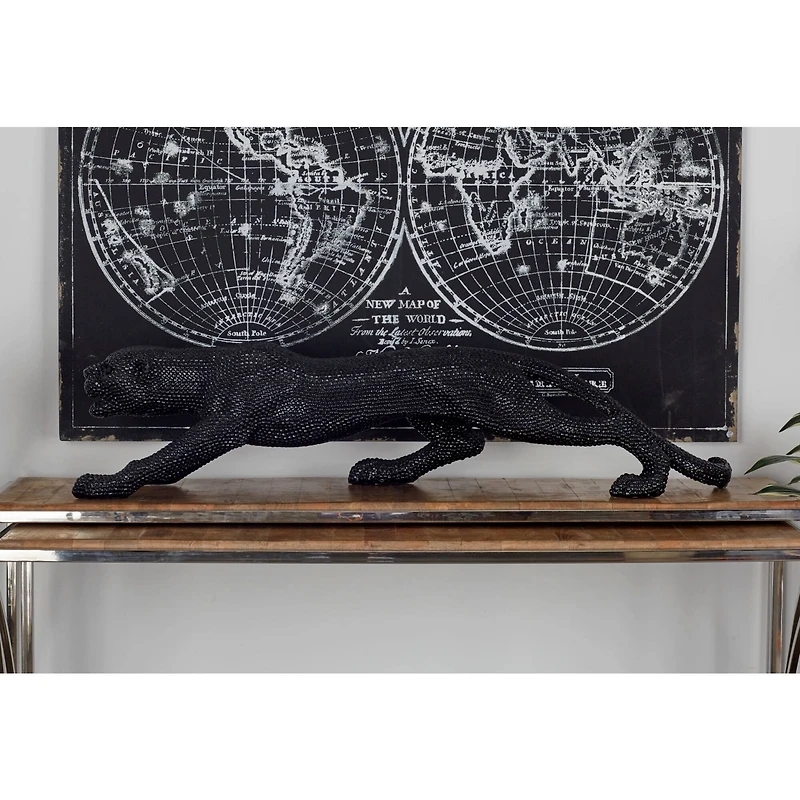 42" Black Polystone Glam Leopard Sculpture