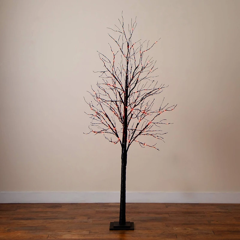 7ft. Pre-Lit Halloween Black Twig Artificial Tree with 390 Orange & Purple LED Lights