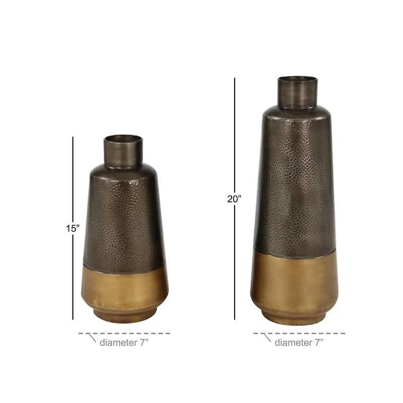 The Novogratz Set of 2 Dark Grey Metal Rustic Vase, 20", 15"