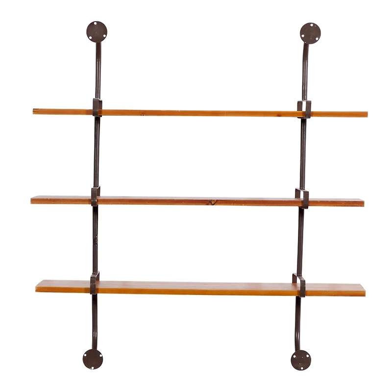 Brown 3-Tier Industrial Wood Wall Shelf