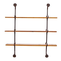 Brown 3-Tier Industrial Wood Wall Shelf
