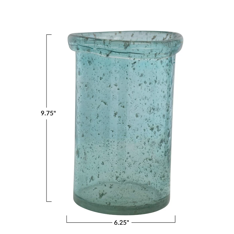 Hello Honey® 9.75" Distressed Blue Coastal Glass Vase