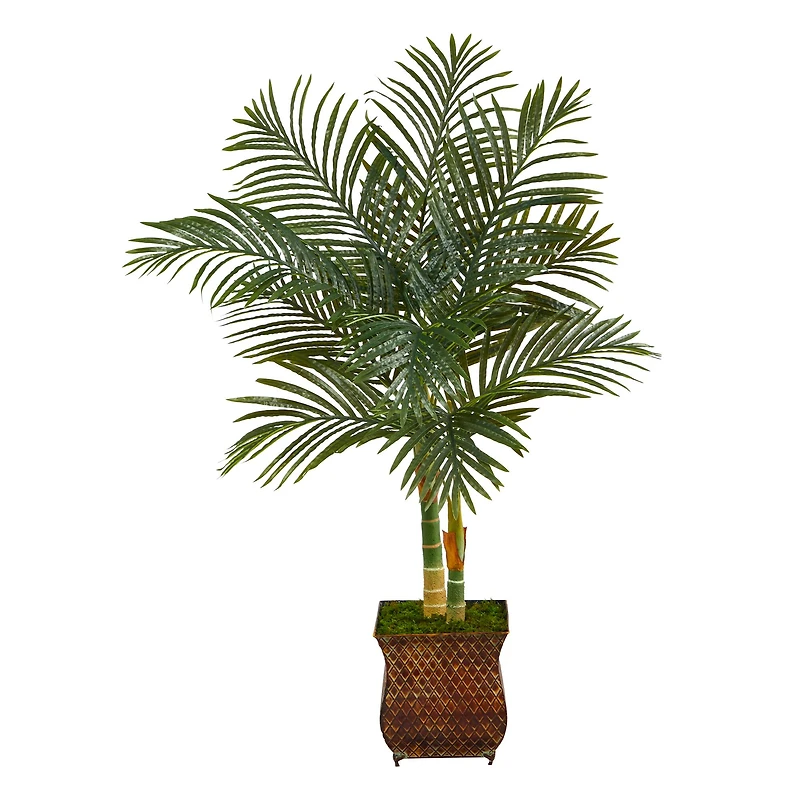 4ft. Golden Cane Palm Tree in Decorative Metal Planter