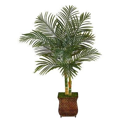 4ft. Golden Cane Palm Tree in Decorative Metal Planter