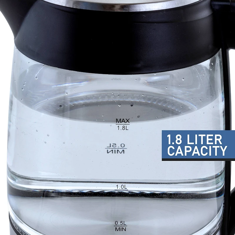 MegaChef 1.8L Glass Body & Stainless Steel Electric Tea Kettle
