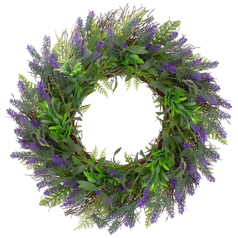 24" Purple Lavender & Spring Foliage Artificial Floral Wreath
