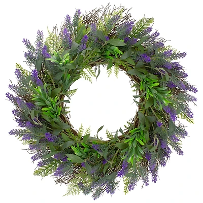 24" Purple Lavender & Spring Foliage Artificial Floral Wreath