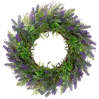 24" Purple Lavender & Spring Foliage Artificial Floral Wreath