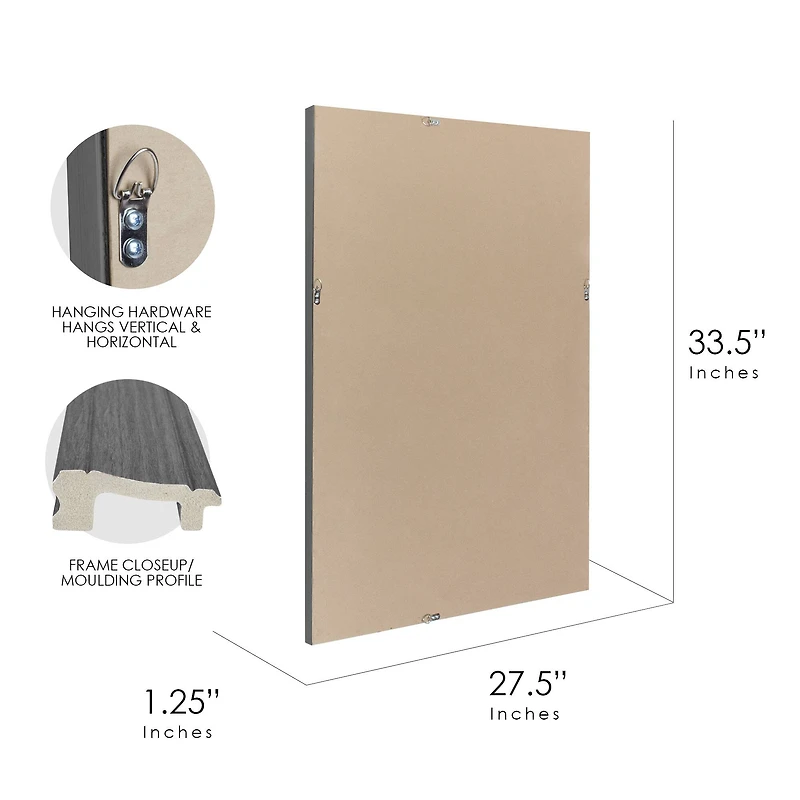 Head West Gray Wood Grain Texture Beveled Edge Bathroom Vanity Mirror