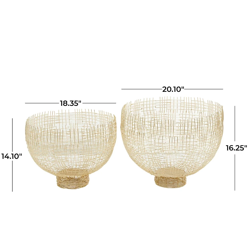 Gold Metal Cross Hatching Decorative Bowl Set