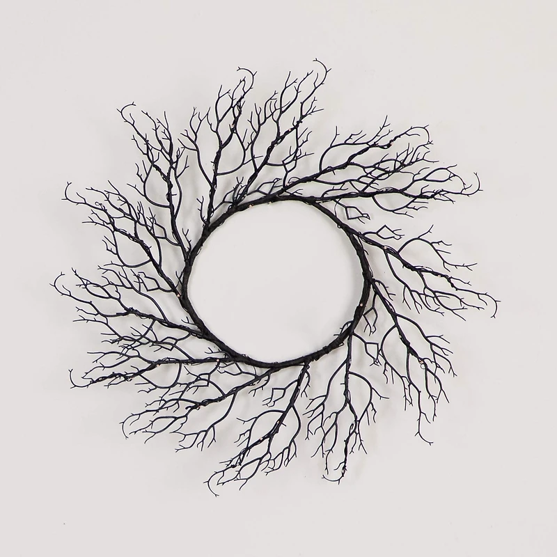 23" Pre-Lit Halloween Black Wreath