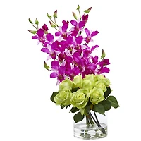 20" Rose & Orchid Arrangement in Glass Vase