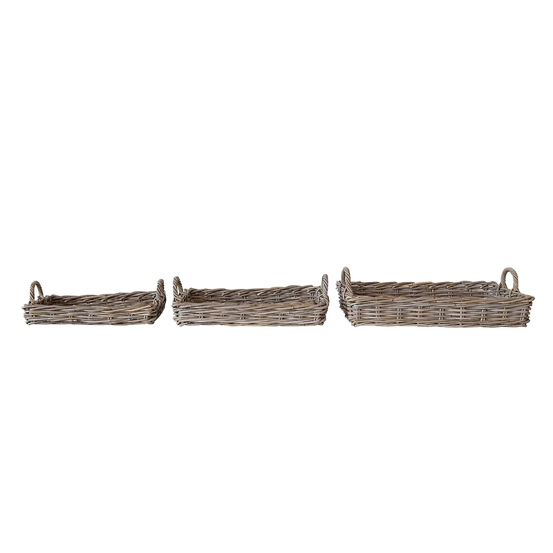 Hello Honey® Natural Decorative Woven Rattan Trays with Handles
