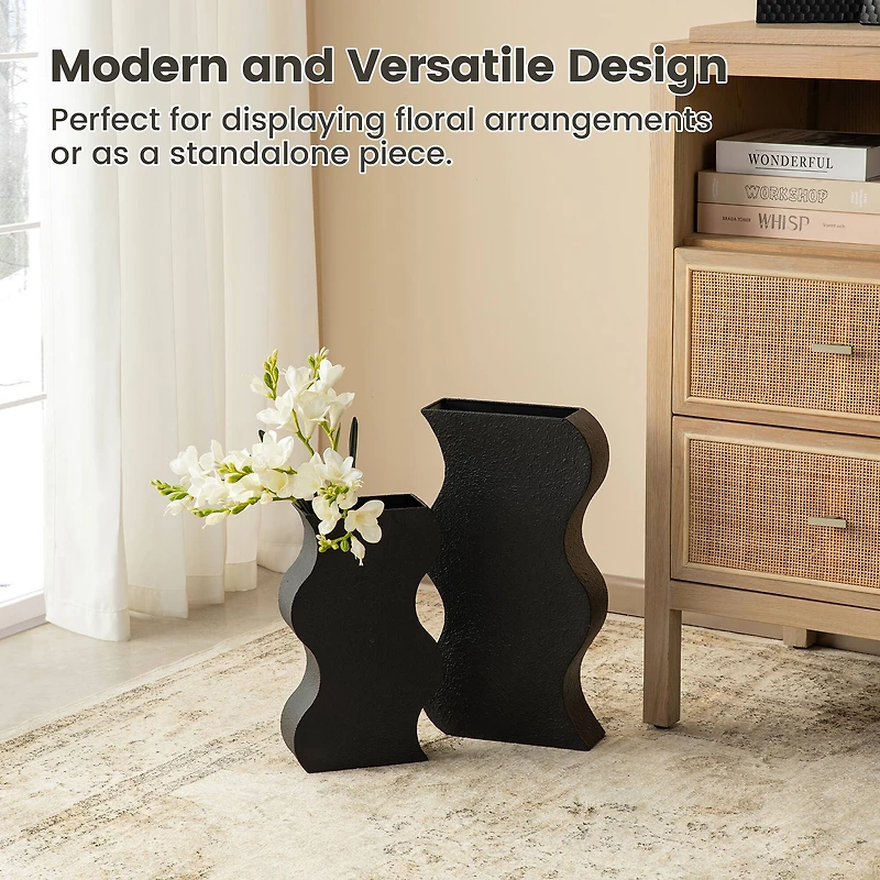 Glitzhome® Modern Black Textured Ripple Metal Floor Vases Set