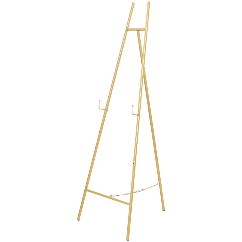 56" Gold Metal Geometric Tall Adjustable Floor 3-Tier Easel