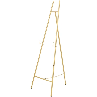 56" Gold Metal Geometric Tall Adjustable Floor 3-Tier Easel