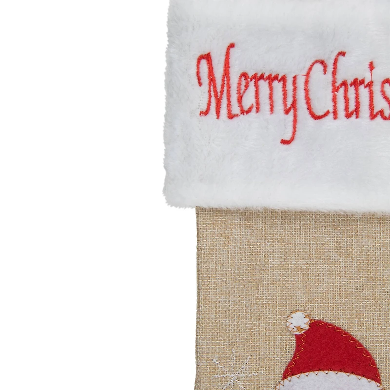 19" Beige & Red Burlap Santa Christmas Stocking