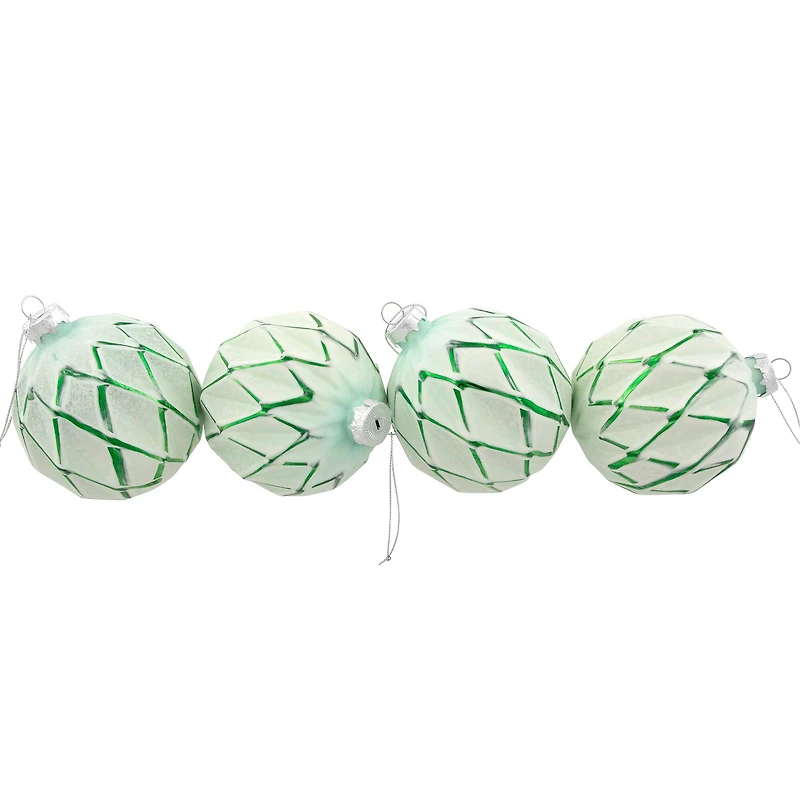 Harlequin Christmas Glass Ball Ornaments - 4" (100mm) - Mint Green - 4ct