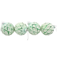 Harlequin Christmas Glass Ball Ornaments - 4" (100mm) - Mint Green - 4ct