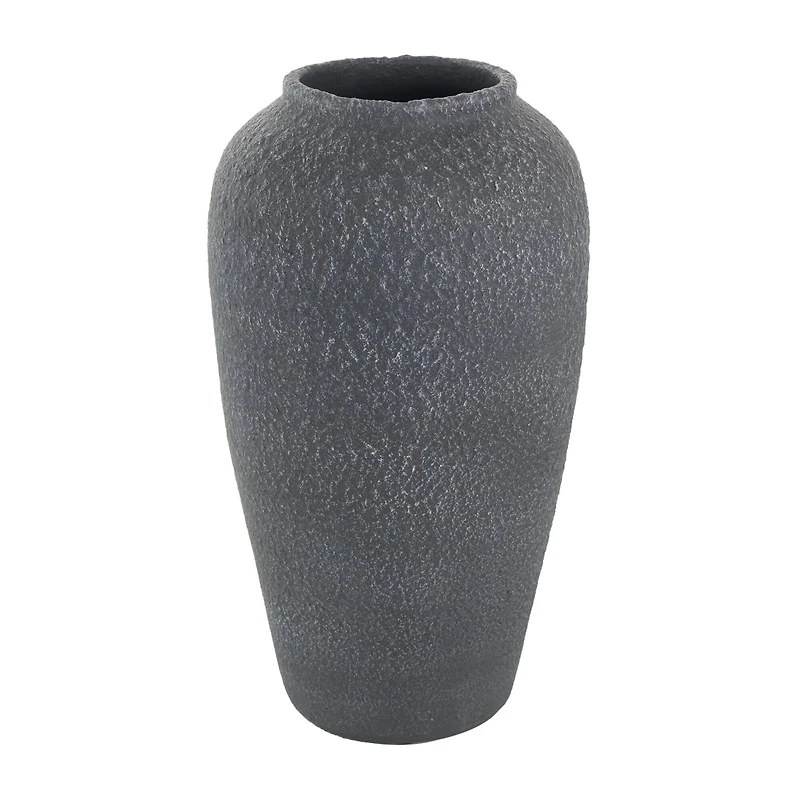 15" Black Ceramic Whitewashed Textured Vase