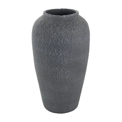 15" Black Ceramic Whitewashed Textured Vase