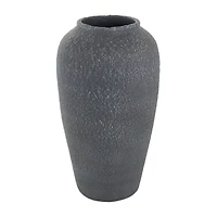 15" Black Ceramic Whitewashed Textured Vase