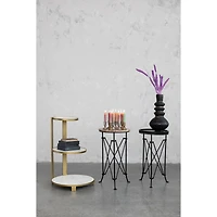 Hello Honey® 2ft. Black Wood Top Modern Round Metal Accent Table