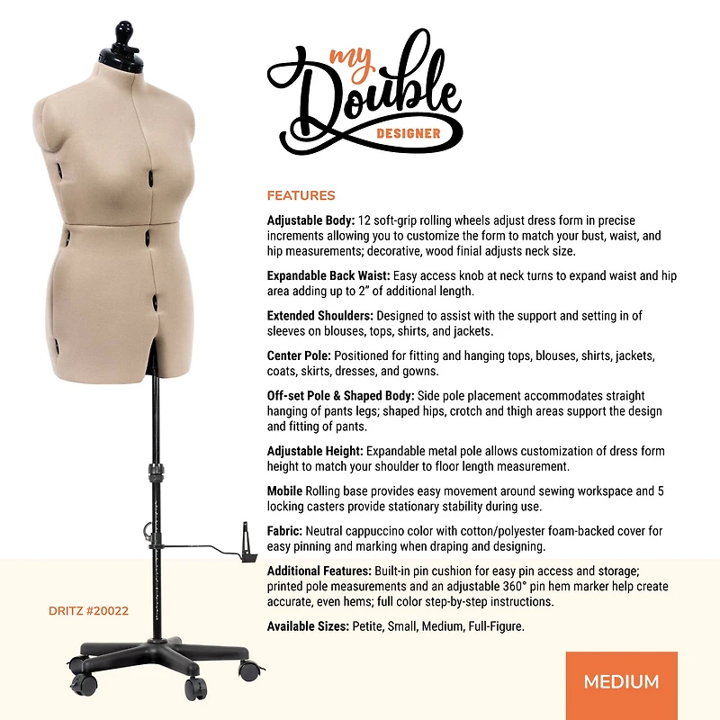 Dritz® My Double Designer Medium Dress Form with Adjustable Tri-Pod Stand