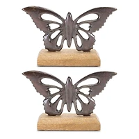 7.75" Metal Butterfly on Wood Base, 2ct.