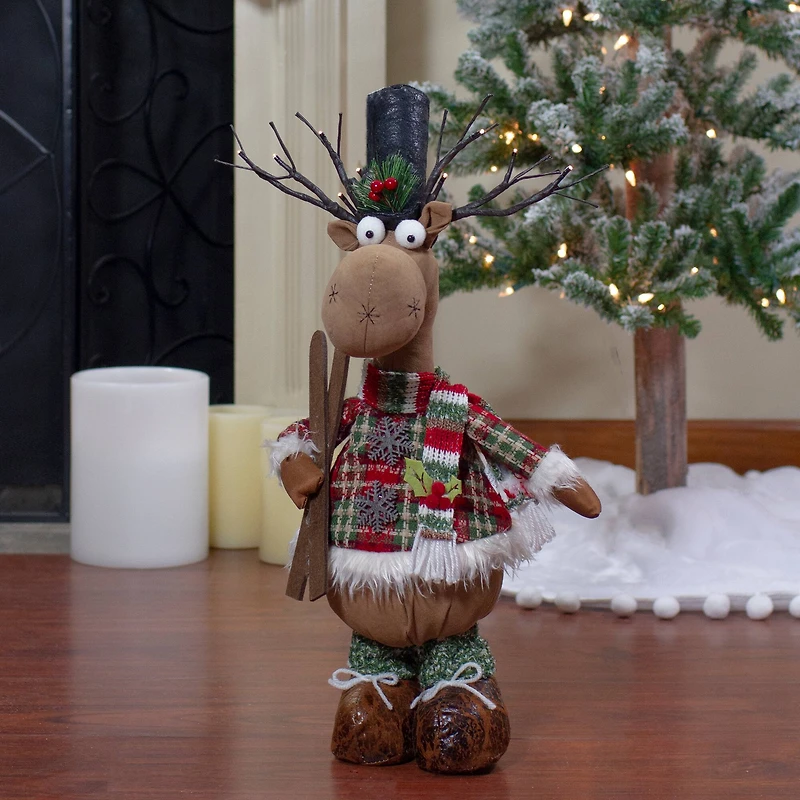 20" Standing Christmas Moose Figure with LED Antlers Tabletop Décor