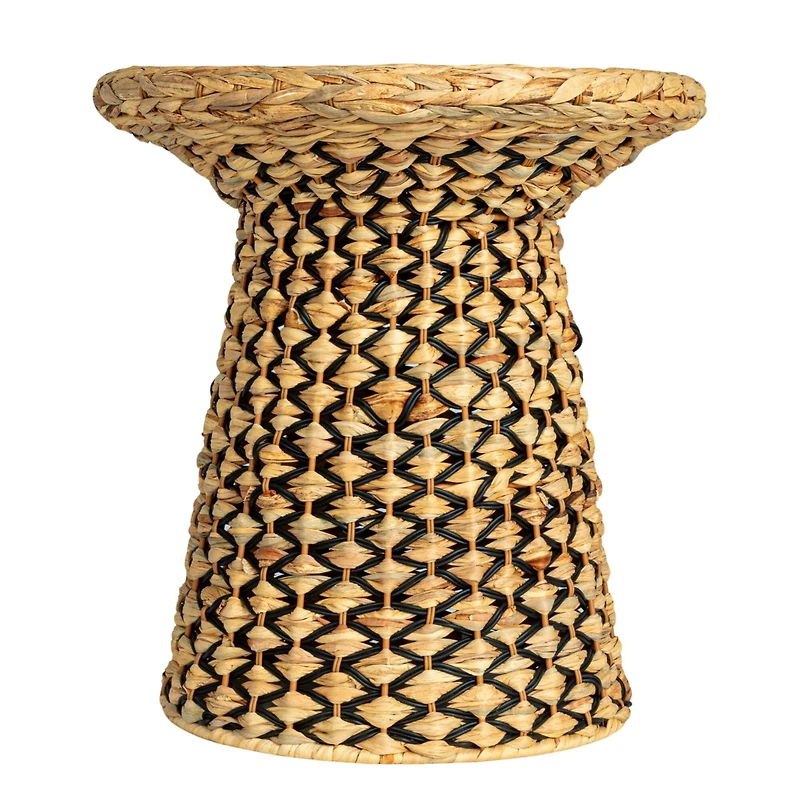 Household Essentials 18" Black & Natural Braided Water Hyacinth & Resin Geometric Side Table