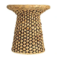 Household Essentials 18" Black & Natural Braided Water Hyacinth & Resin Geometric Side Table