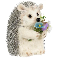 5" Cream & Gray Easter Hedgehog Floral Figurine