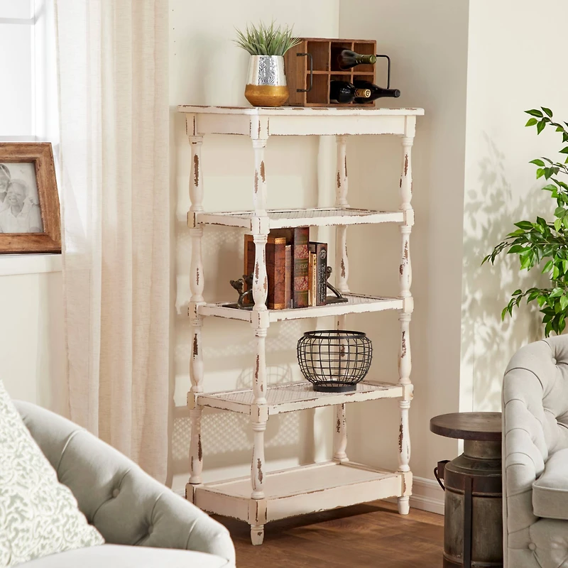 White Wood Farmhouse Shelving Unit
