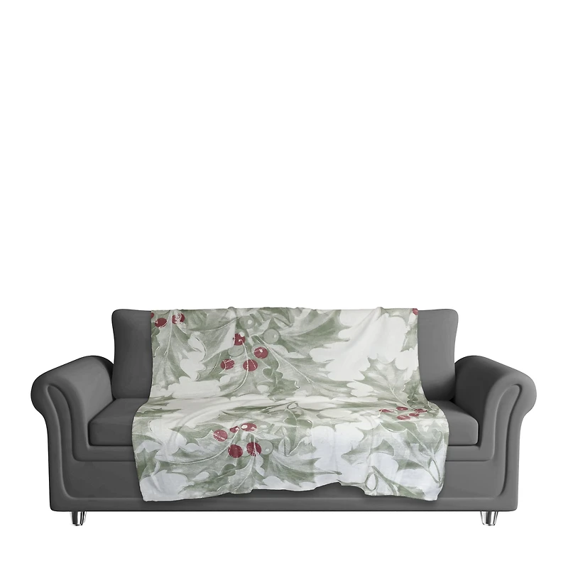 Holly Berry Leaves 50x60 Sherpa Fleece Blanket