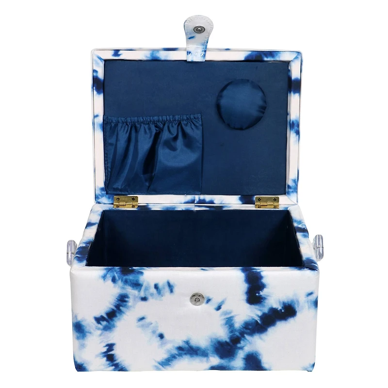 SINGER® Large Blue & White Tie Dye Print Sewing Basket with Sewing Kit