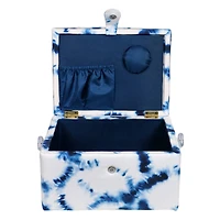 SINGER® Large Blue & White Tie Dye Print Sewing Basket with Sewing Kit