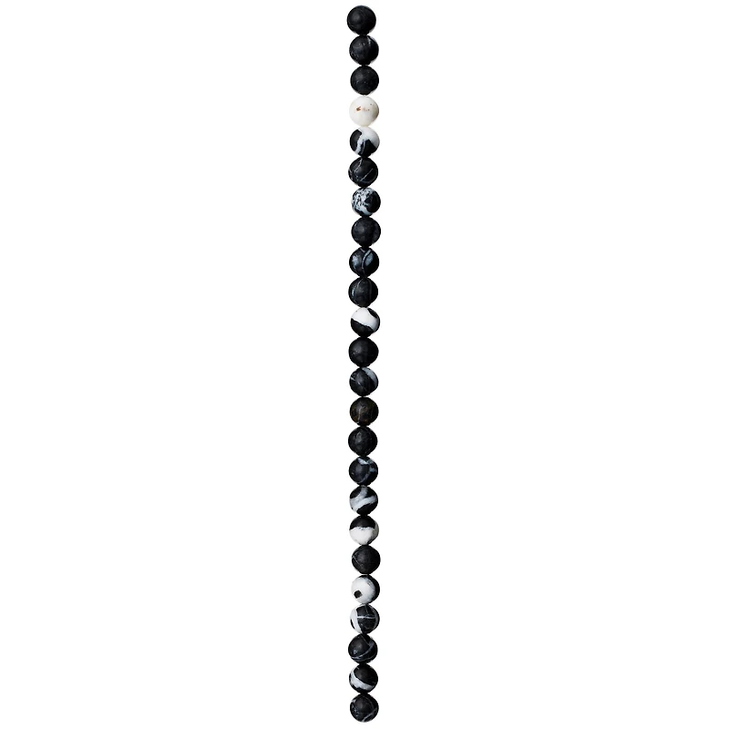 12 Pack:  Black & White Zebra Stone Round Beads, 8mm by Bead Landing™