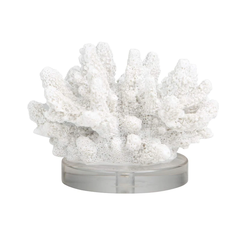 6" White Polystone Small Textured Coral Sculpture with Clear Acrylic Base