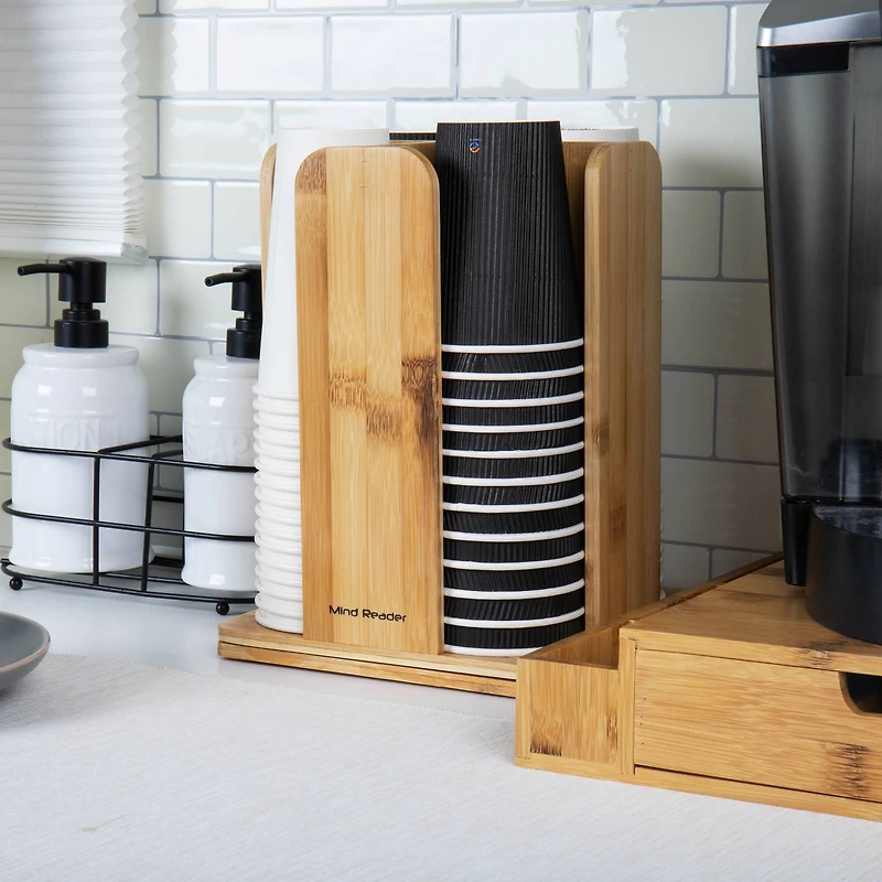 Mind Reader Brown 4-Compartment Bamboo Cup and Lid Organizer Carousel