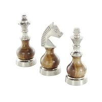 6" Silver Aluminum Metal Chess Sculpture with Round Wood Centers, 3ct.
